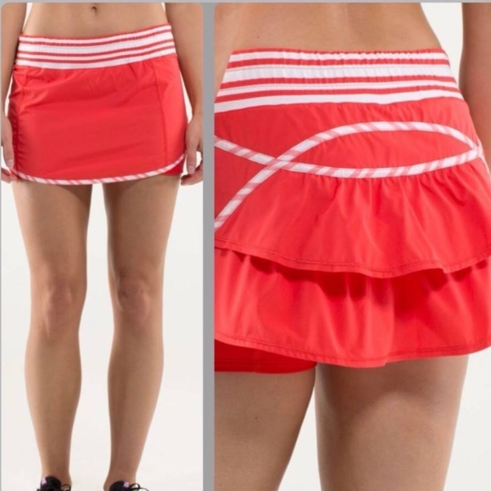 Lululemon Y2K Run Track Attack Love Red Twin Stripe Skirt Short Skort size 6